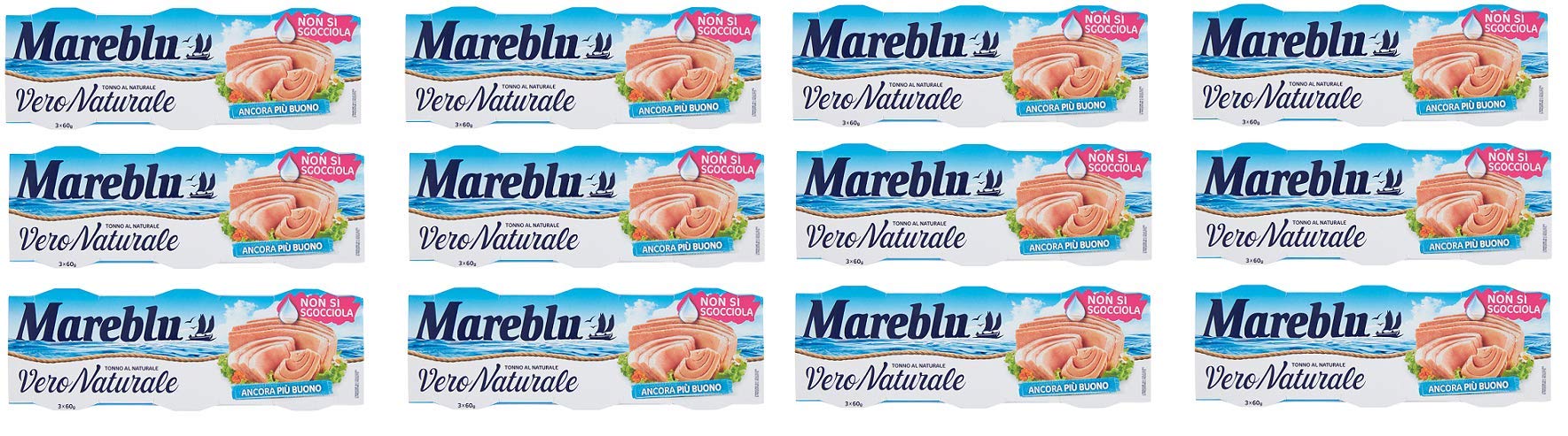 12x Mareblu Vero Naturale Tonno al Naturale natürlicher Thunfisch ( 3 x 60g ) Thunfisch konserven