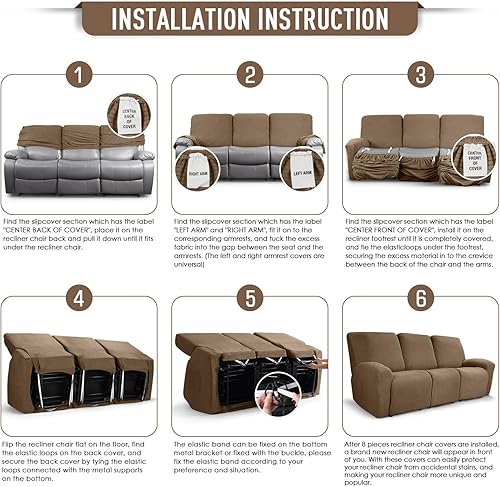 Miniatura 152 de TAOCOCO Fundas para sofá reclinable, 8 piezas, fundas elásticas para sofá grande de 3 asientos, fundas reclinables, protector de muebles con patrón