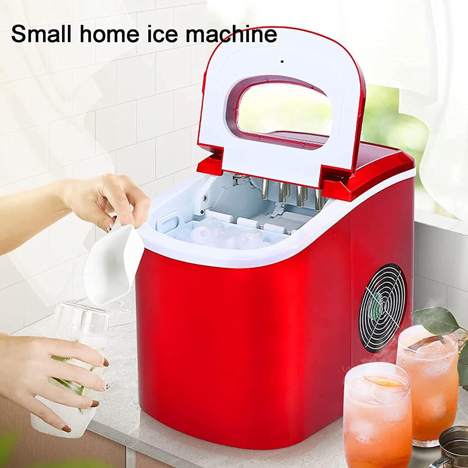 Ice Maker Countertop, 9 roundShaped Ice Cubes in 6-13Minutes Portable Ice Maker 26Lbs/24Hrs Silent 1Button Operation with Ice Scoop and Basket Perfect for Home Office