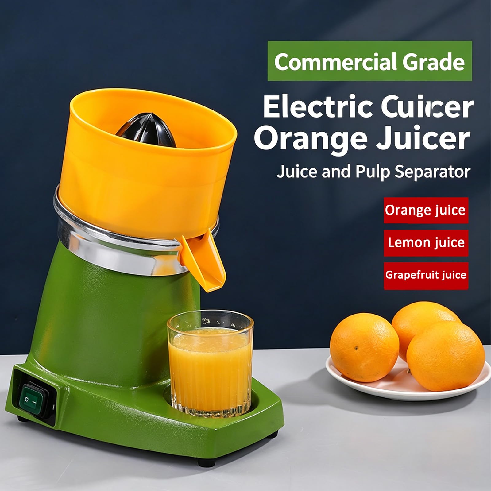Spremiagrumi elettrico, professionale, con 3 coni, estrattore di coppia elevata da 1400 giri/min, per ristoranti, bar e succhi di frutta