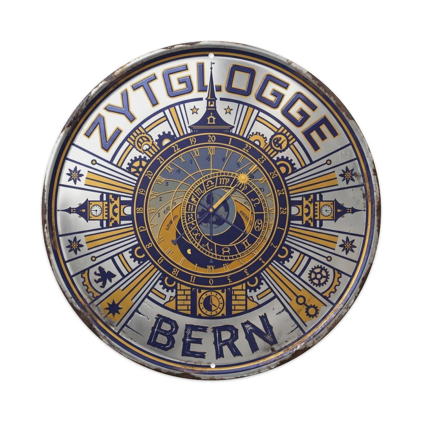Cmhok Vintage Style-24 Vintage Travel Bern Switzerland Artwork Metal Tin Sign Plaque Wall Decor For Cafe, Club, Garden Round Metal Poster 8X8inch