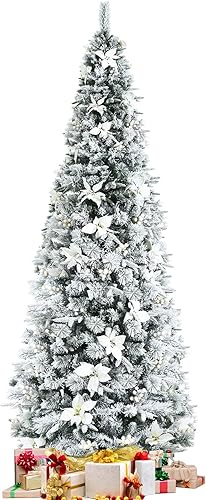 Miniatura 10 de GOFLAME Árbol de Navidad artificial nevado de 6 pies, árbol de Navidad preiluminado con bisagras con 471 agujas de pino, puntas de PVC y