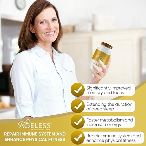 Miniatura 4 de AGELESS Cápsulas UltraMAX Gold, suplemento antienvejecimiento de HGH para mujeres, retarda el envejecimiento celular, apoya la salud inmunológica,