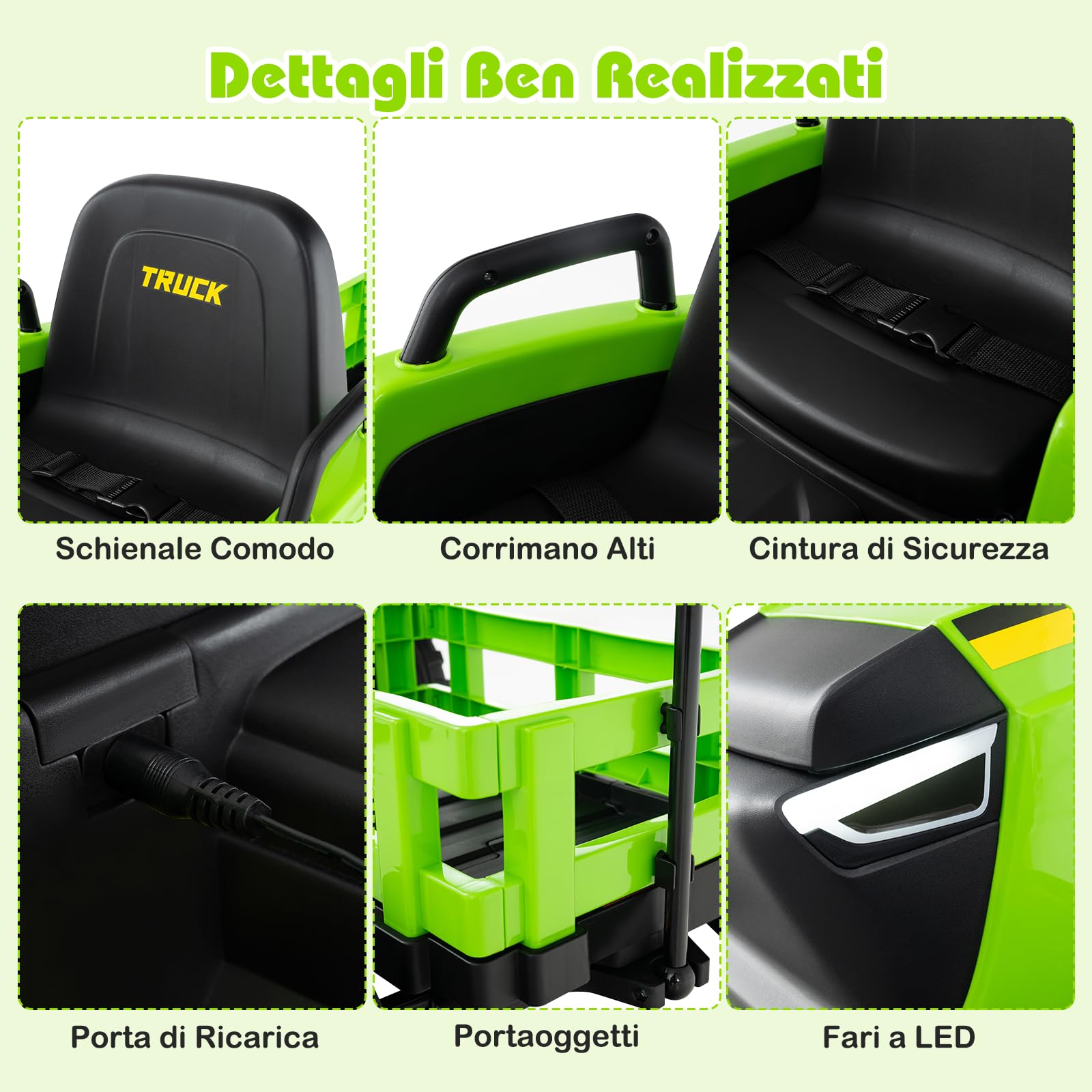 RELAX4LIFE Trattore Elettrica per Bambini 12V con Rimorchio Staccabile, Telecomando e Funzione di Avvio e Arresto Lento, Luci LED e Clacson per Bambini 3 Anni+ (VERDE)