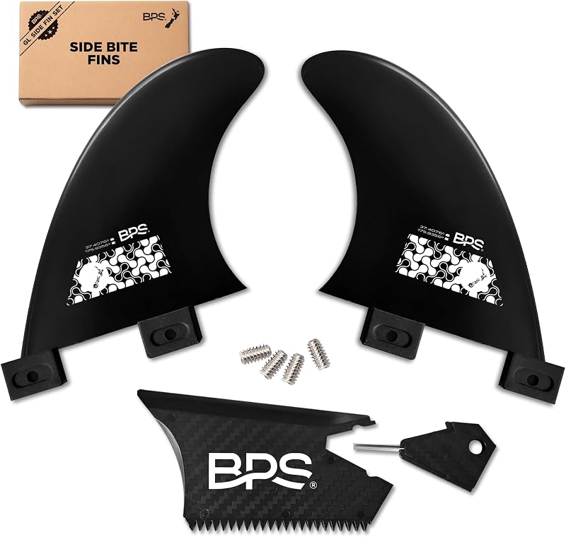 BPS New Zealand Side Bite Fins Fiberglass Reinforced Eco Surfboard Fins with 60% Recycled Nylon Plastic for Longboard, Surfboard, Shortboard FCS GL Style Fin Box