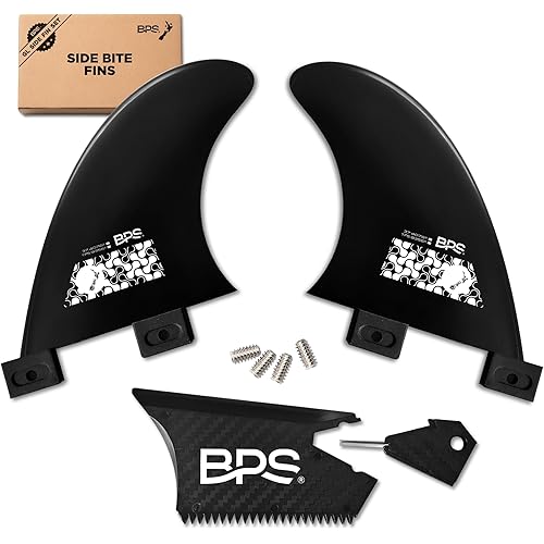 BPS New Zealand Side Bite Fins Fiberglass Reinforced Eco Surfboard Fins with 60% Recycled Nylon Plastic for Longboard, Surfboard, Shortboard FCS GL Style Fin Box
