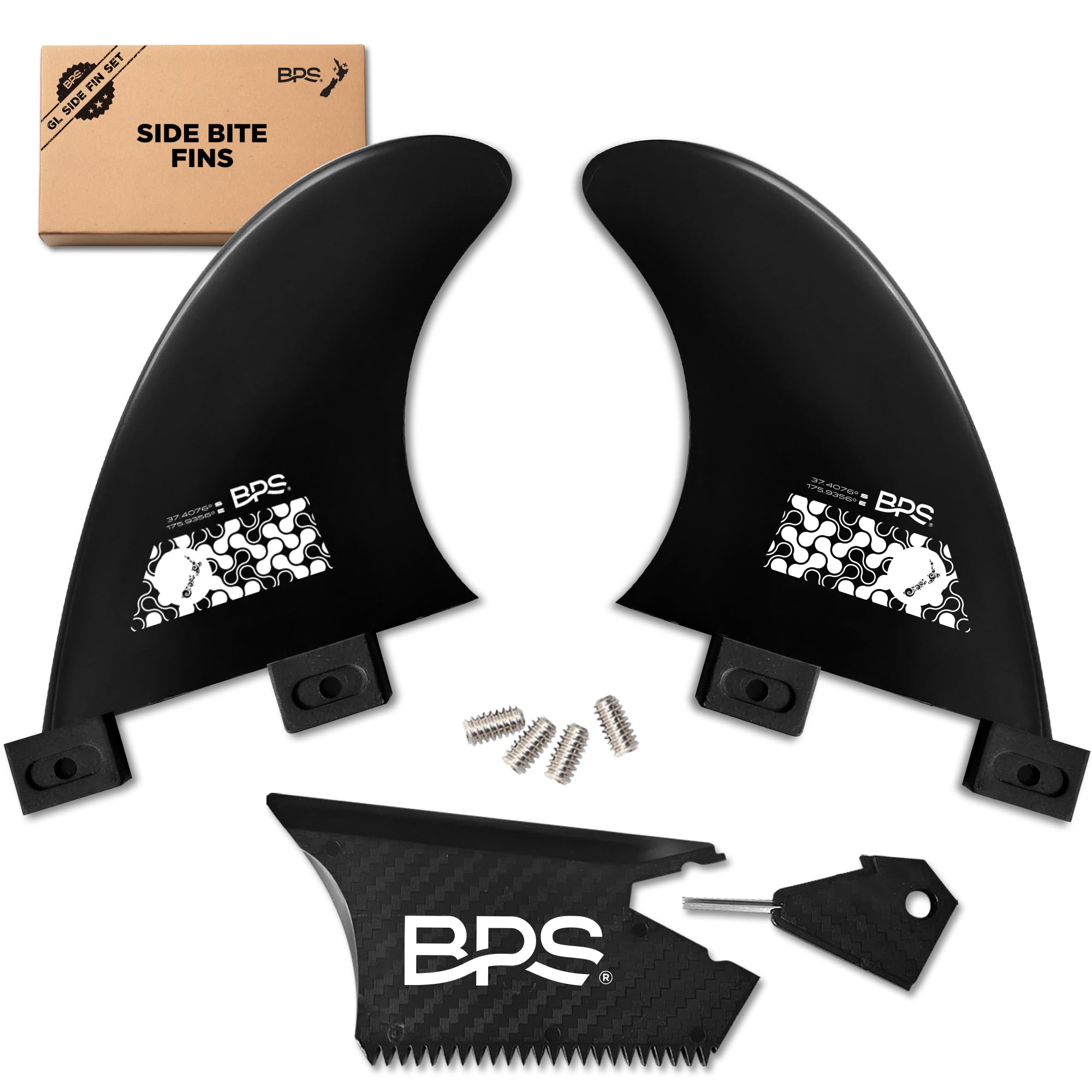 BPS New Zealand Side Bite Fins Fiberglass Reinforced Eco Surfboard Fins with 60% Recycled Nylon Plastic for Longboard, Surfboard, Shortboard FCS GL Style Fin Box