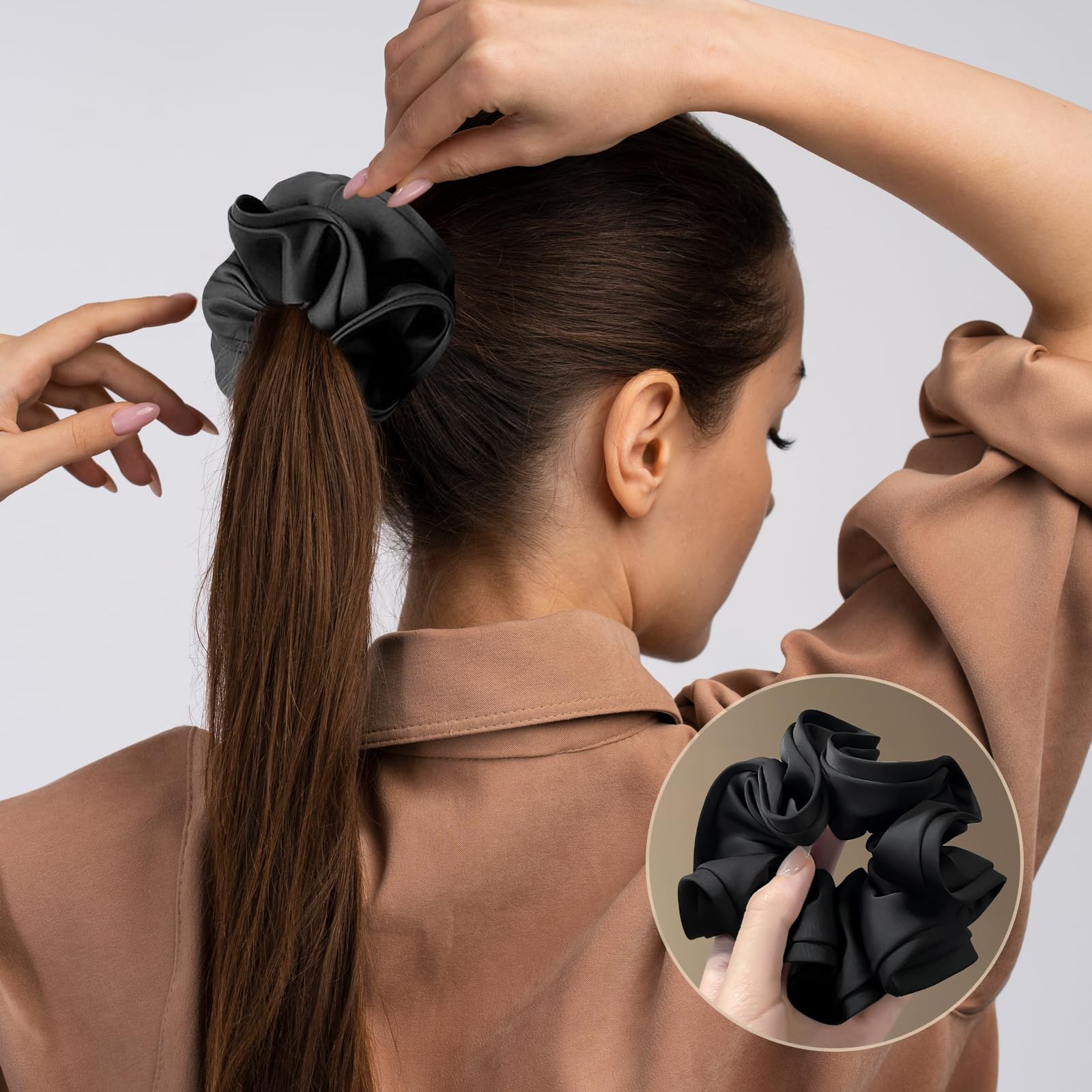 4 Pcs Large Silk Hair Scrunchies for Women Lengthening Satin Scrunchies for Hair Soft and Silky Hair Ties Hair Bands Elastic Hair Band Ponytail Holders Hair Accessories for Women Girls and Ladies - Image 3