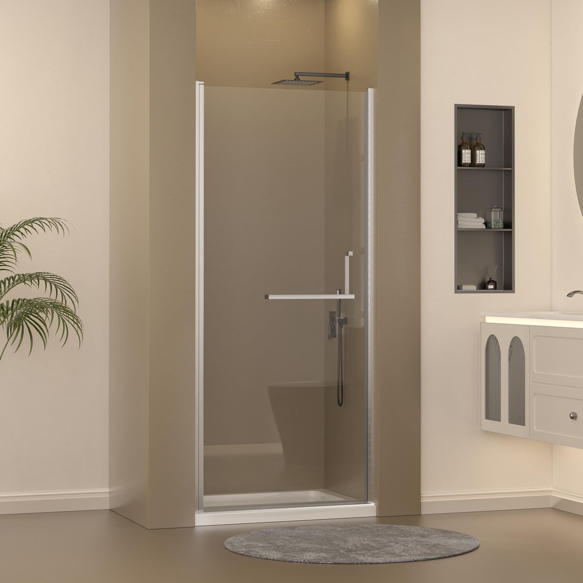 Photo 1 of Frameless Pivot Shower Door 33-34" W x 72" H, Pivot Swing Shower Glass Door with 1/4"(6mm) Clear Tempered Glass Shower Door, Easy to Clean Bathroom Shower Door, Brushed Nickle