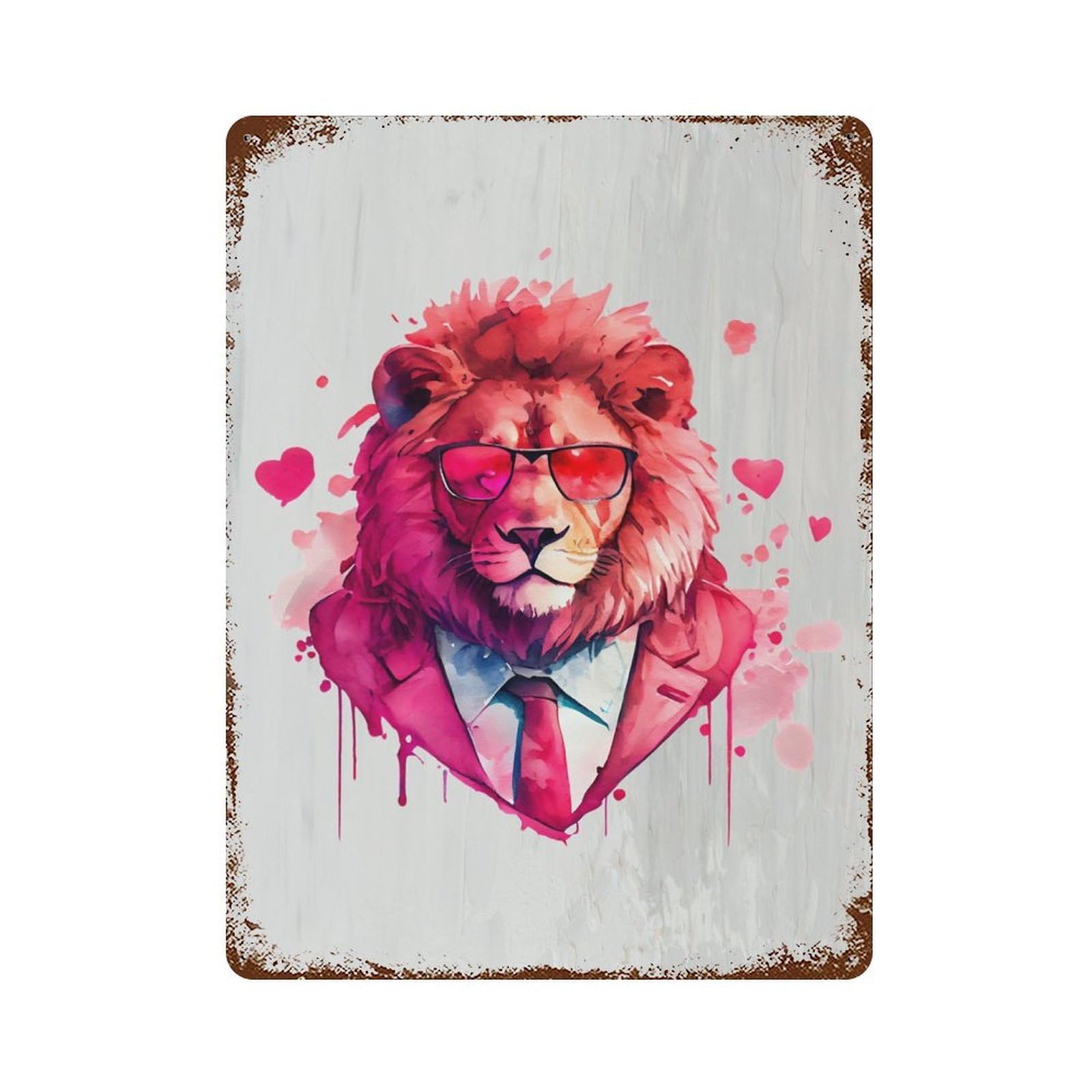 Garage Style Gangster Lion Funny Rustic Tin Plaque 15.7"x11.8", Classic Wall Plaque for Bar And Workshop