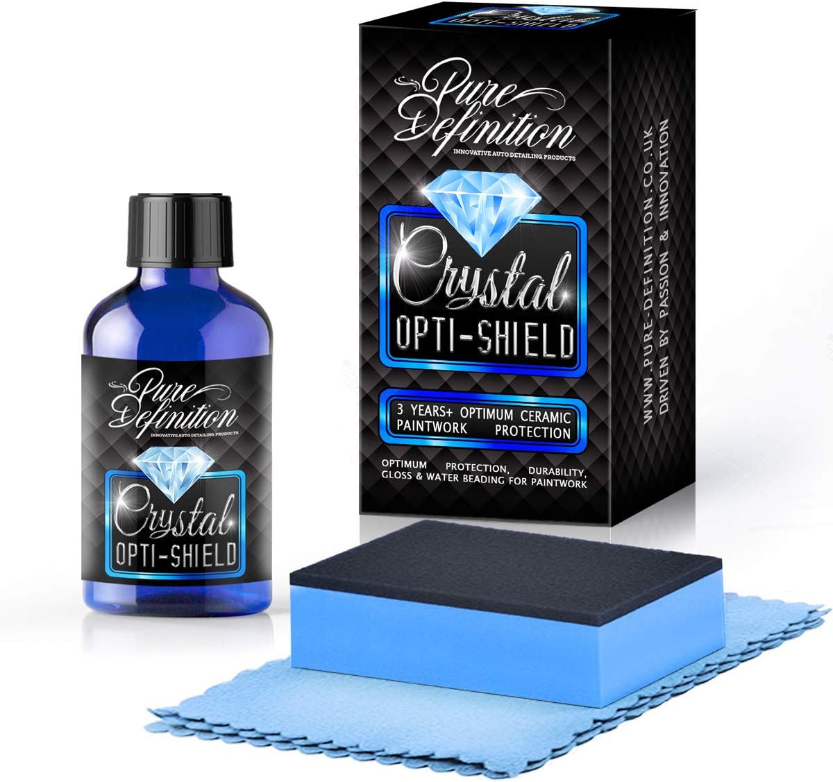 Pure DefinitionCeramic Coating Kit, Over 3 Years Car Paintwork Protection, Hydrophobic Water Beading Paint Sealant, Ceramic Opti-Shield Comes With Cloth and Applicator Pad