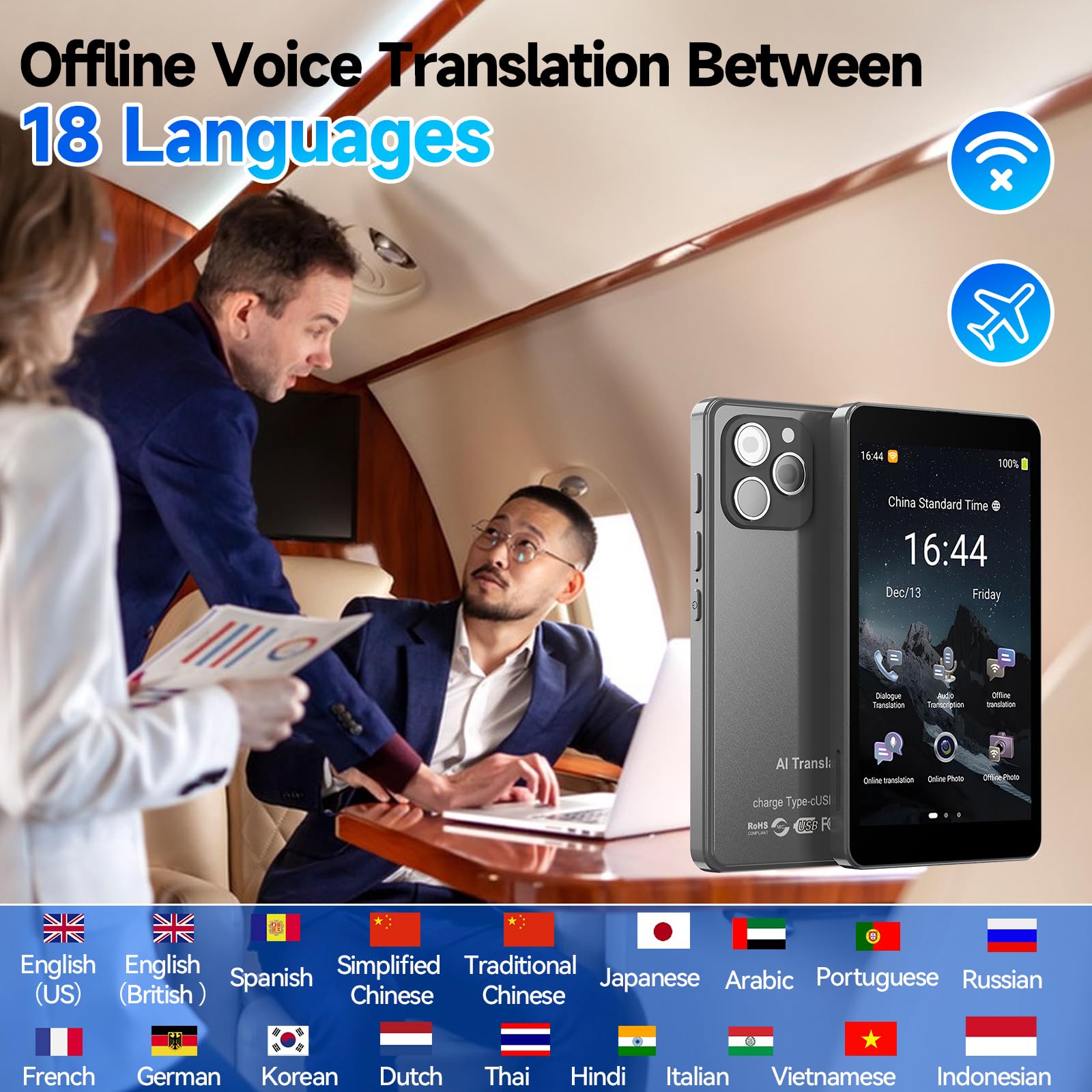 Traducteur Instantané AI T22 - 142 Langues En Ligne, 18 Hors Ligne, écran 5,5 Pouces, Autonomie 12h - 5