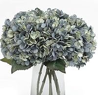 Kimura's Cabin 6pcs Deep Lake Blue Silk Hydrangea Flowers - Faux Stems with Realistic Leaves for Wedding, Farmhouse, Autumn Decor