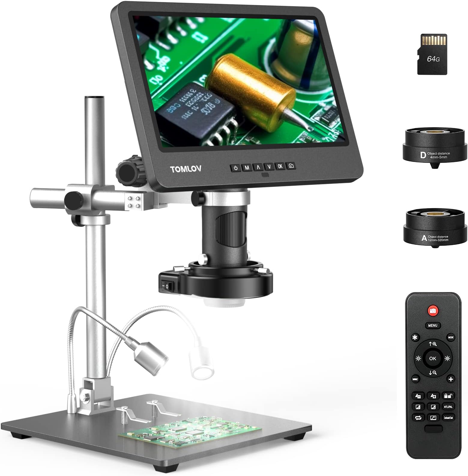 Dm602 Pro 10.1 Inch Hdmi Digital Microscope 2000X, Boom Arm Stand, Lcd Soldering With 3 Lenses, Adult For Electronics Repair, Coin Ring Light, Pc
