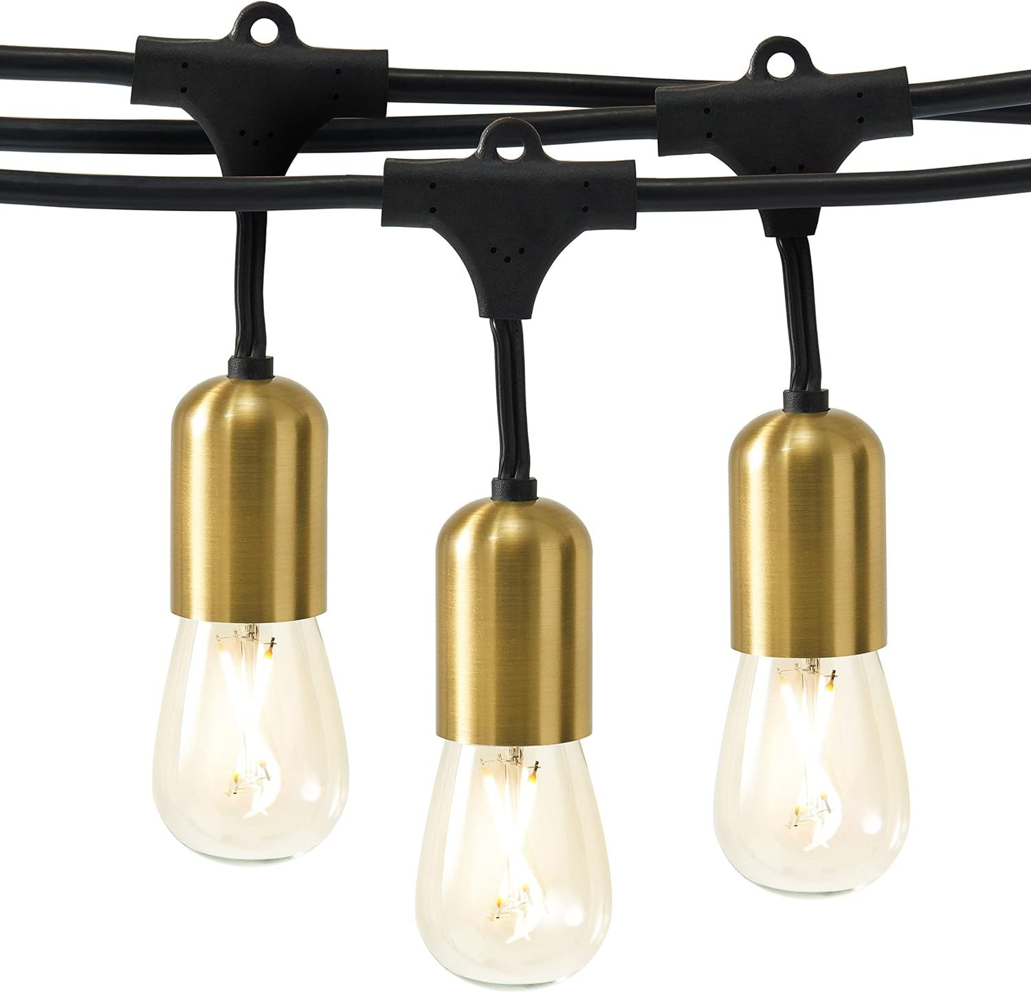 Brightech Glow LED String Lights - 48 Ft Commercial Grade Patio Lights with Beautiful Brass Accents - Outdoor Waterproof Globe Porch String Lights for Outside, Backyard, Gardens - 15 2W LED Bulbs