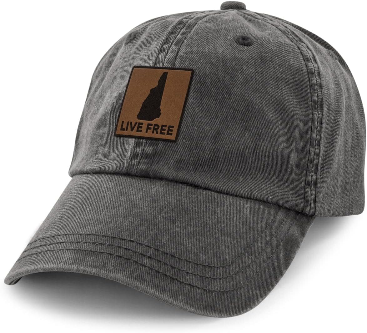 Chowdaheadz Live Free New Hampshire Leather Patch Washed Dad Hat