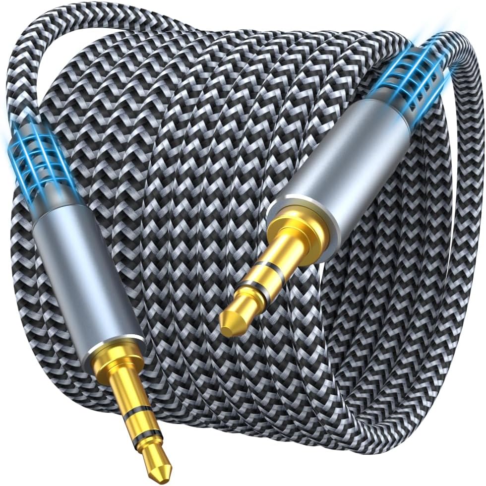 Aux Cord 4ft - 3.5mm Audio Cable Male to Male - Nylon Braided Aux Cable Stereo Jack Cord (1/8") for Car, Headphones, Speaker - Hi-Fi Sound &amp; Slim Fit (TRS - Audio Only)