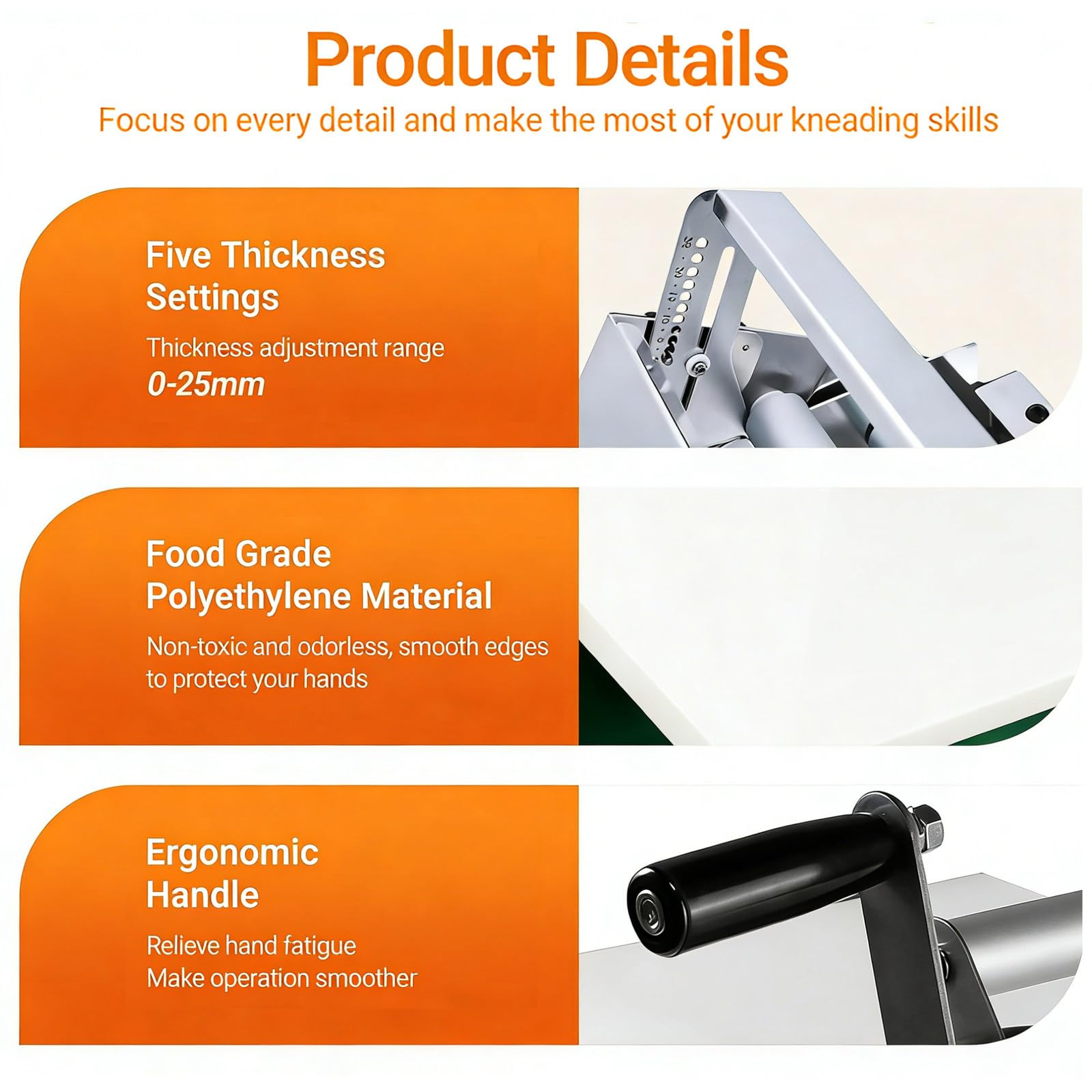 Máquina laminadora de Masa Manual, Rodillo Plegable de Acero Inoxidable con Grosor Ajustable, Prensa de Masa compacta para hojaldre, Masa de Pizza, Croissants y Productos de panadería 35×16"
