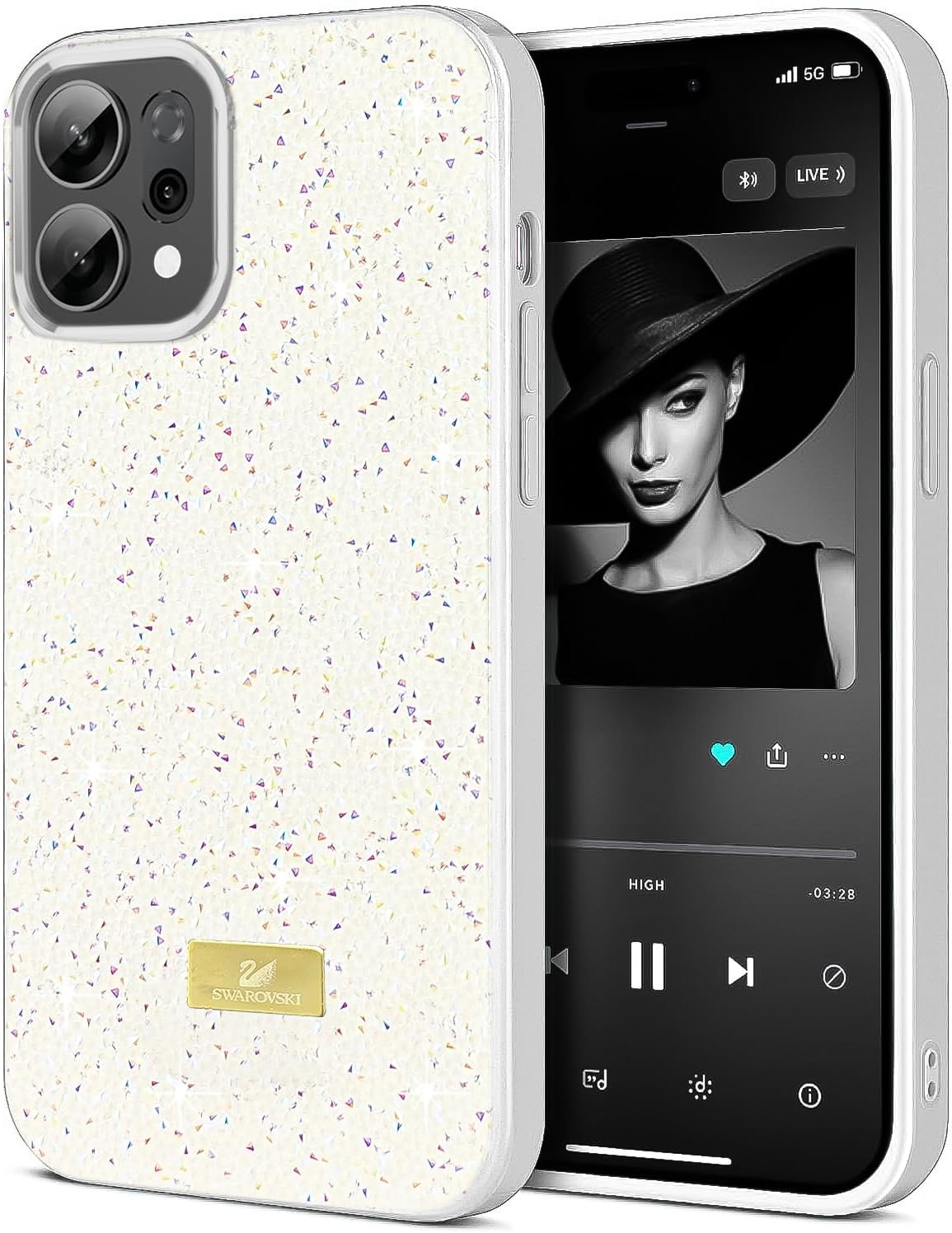 Dl3 Mobilak Case For Oppo Reno 14 5G Case Glitter, Sparkle Diamond Crystal Bling Case with Bling, Ultra Thin Lightweight Full Body Shockproof Anti-Scratch Protective Cover (White)