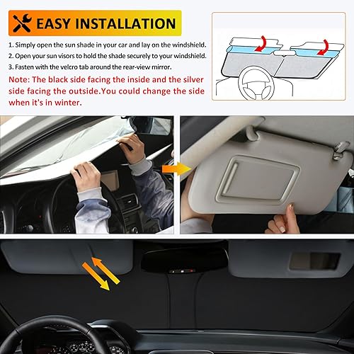 Miniatura 4 de D-Lumina Parasol plegable para parabrisas para Chevy Camaro 2016 2017 2018 2019 2020 2021 2022 2023, protector de visera de sol frontal bloquea los