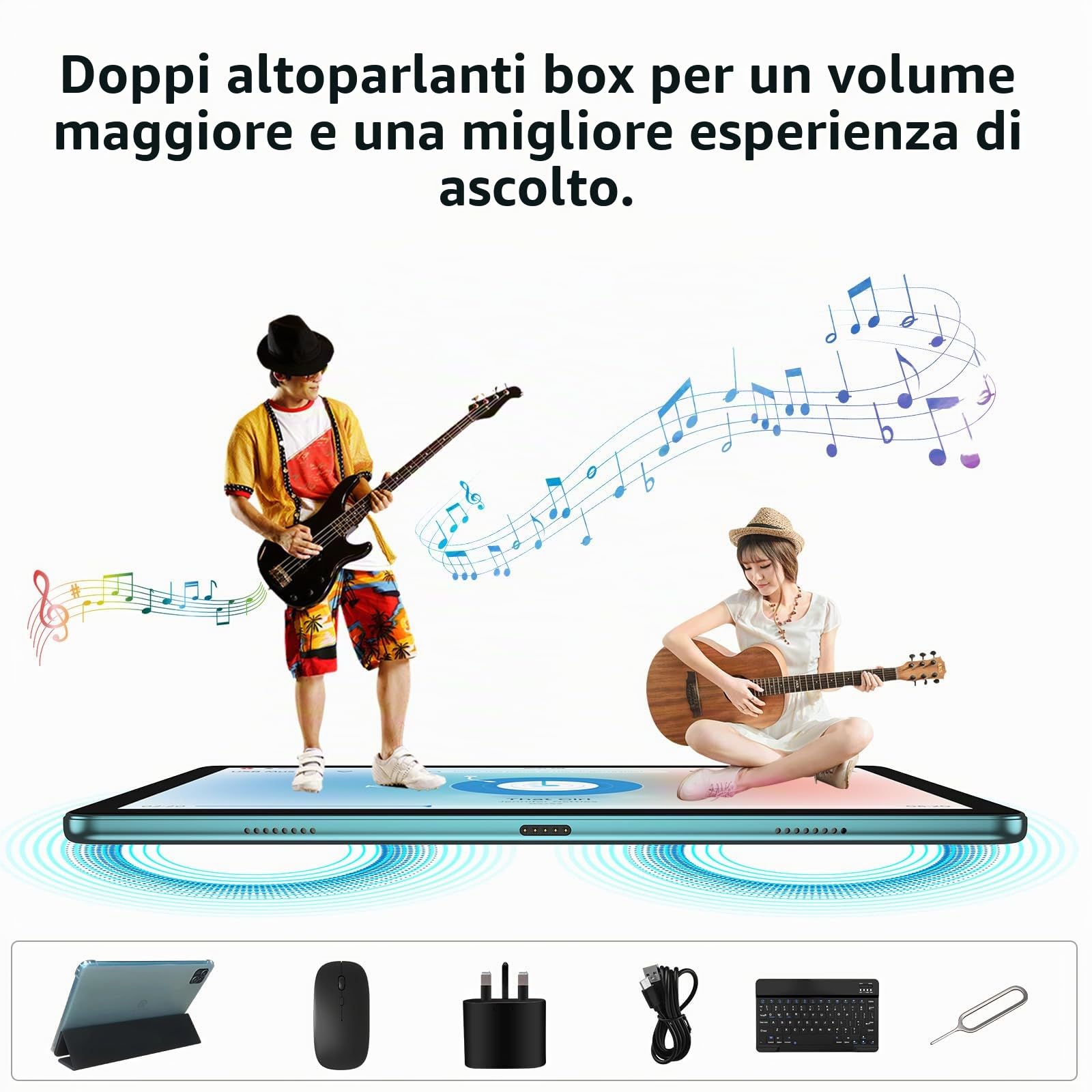 PRITOM Tablet Android 13 da 10 pollici, 8 GB (4 + 4), 128 GB, espandibile 1 TB, 8000 mAh, WiFi, processore Qcta Core, WiFi 6, Bluetooth, tablet da gioco, tablet PC con borsa, tastiera, mouse, Teal