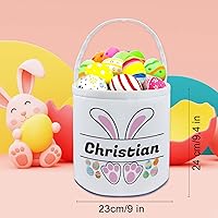 Vista 3 de Cesta de Pascua personalizada con nombre para niñas y niños, cesta de conejo de Pascua personalizada, bolsas de regalo para caza de huevos de Pascua