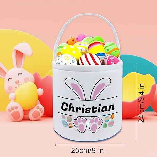 Miniatura 3 de Cesta de Pascua personalizada con nombre para niñas y niños, cesta de conejo de Pascua personalizada, bolsas de regalo para caza de huevos de Pascua