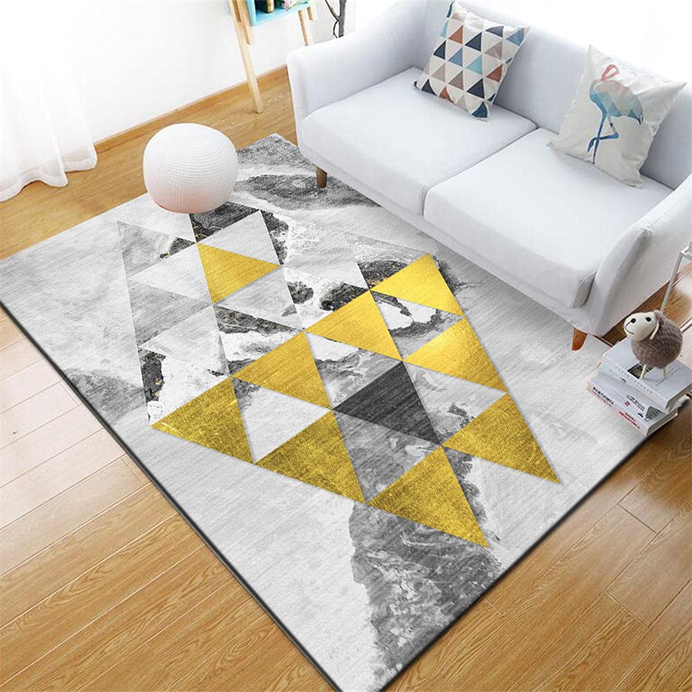 Tapis de chambre fille triangle gris et jaune moderne 80x120 cm