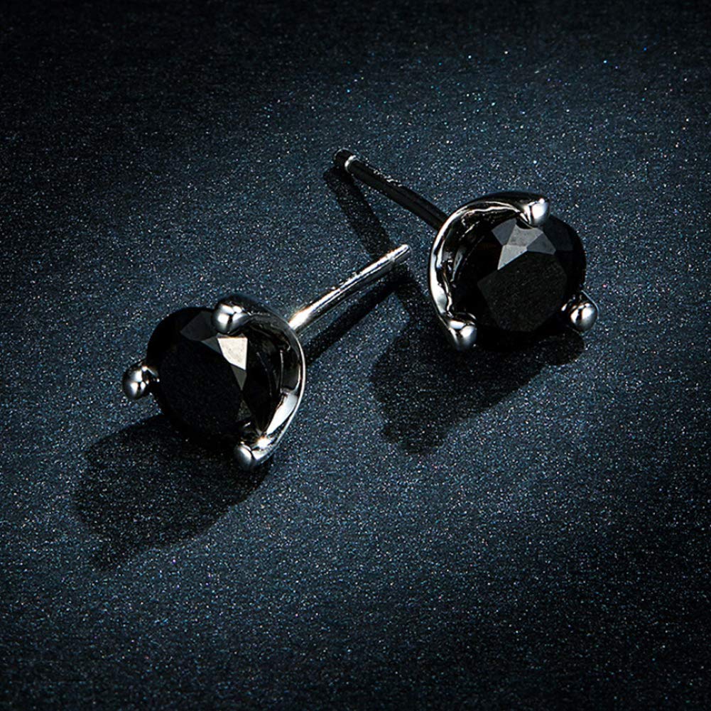 CMBSSTFC Damen-Ohrringe aus 925er-Sterlingsilber, schwarzer Zirkonia, Herren- und Damen-Ohrstecker, Vintage-Stil, runde Ohrhänger, Hebelverschluss