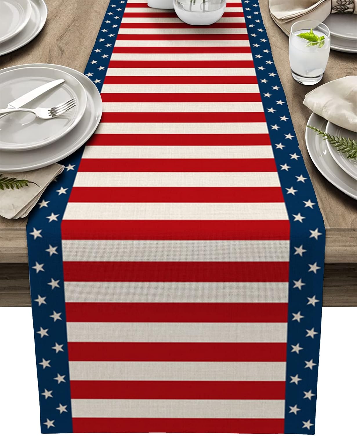 4th of July Table Runner 120 Inches Long Farmhouse Dress Scarves, American Flag Red Stripes Independence Day Table Runner, Star Patriotic Tablerunner for Coffee Table/Kitchen Island/Party, 13" x 120"