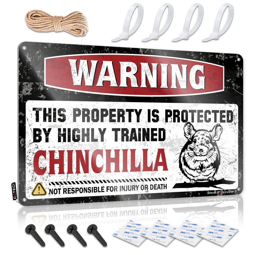 HELIOFORGE Tinsign Decor Warning This Property Is Protected By A Highly Trained Chinchilla Sign Funny Wall Signs Outdoor Tin Sign(30X40CM)
