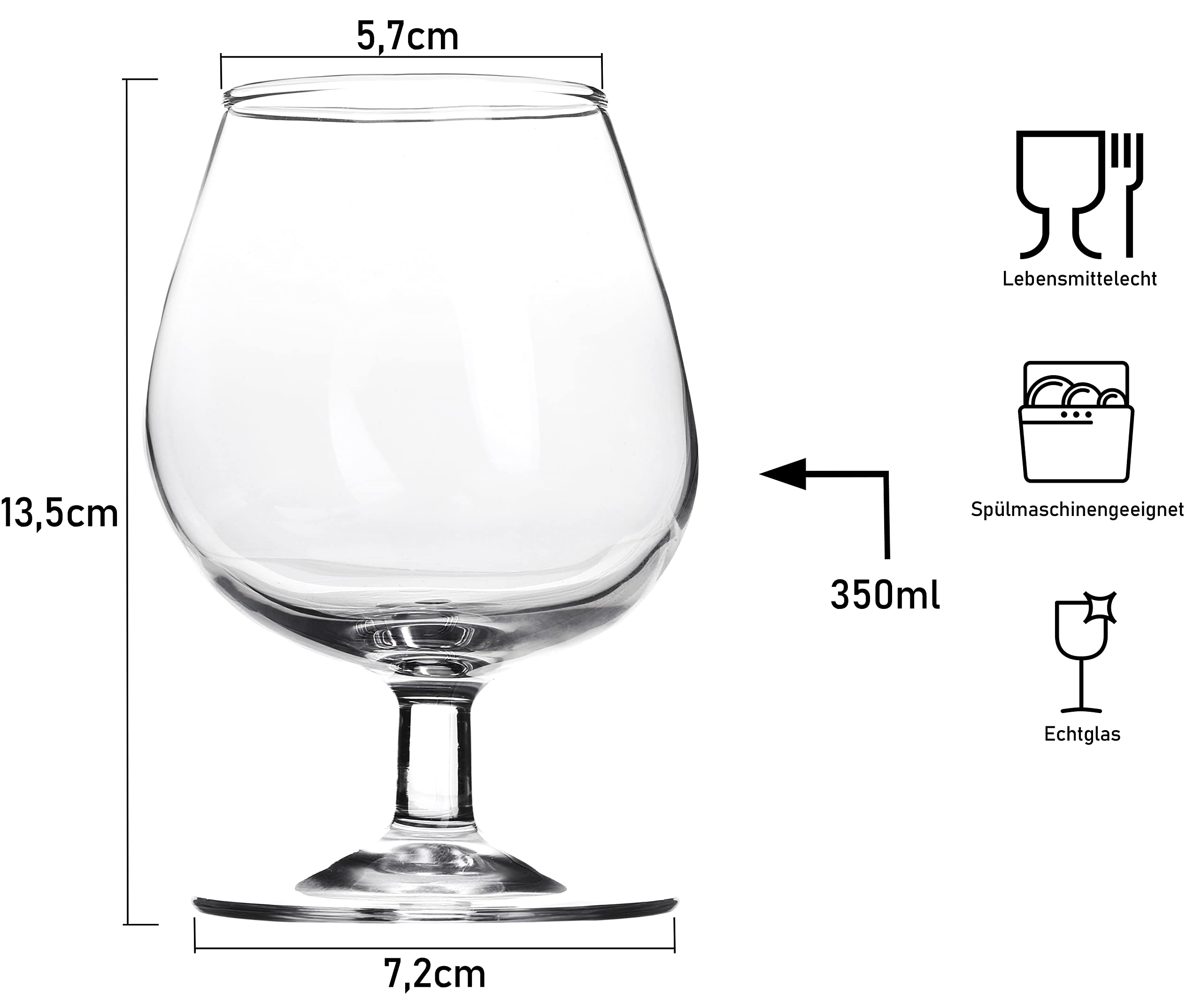 4er Set Cognacgläser Brandygläser | Cognac Brandy Schwenker Weinbrand Cocktail Glas | 350ml | Perfekt für Zuhause, Restaurants und Partys | Spülmaschinenfest