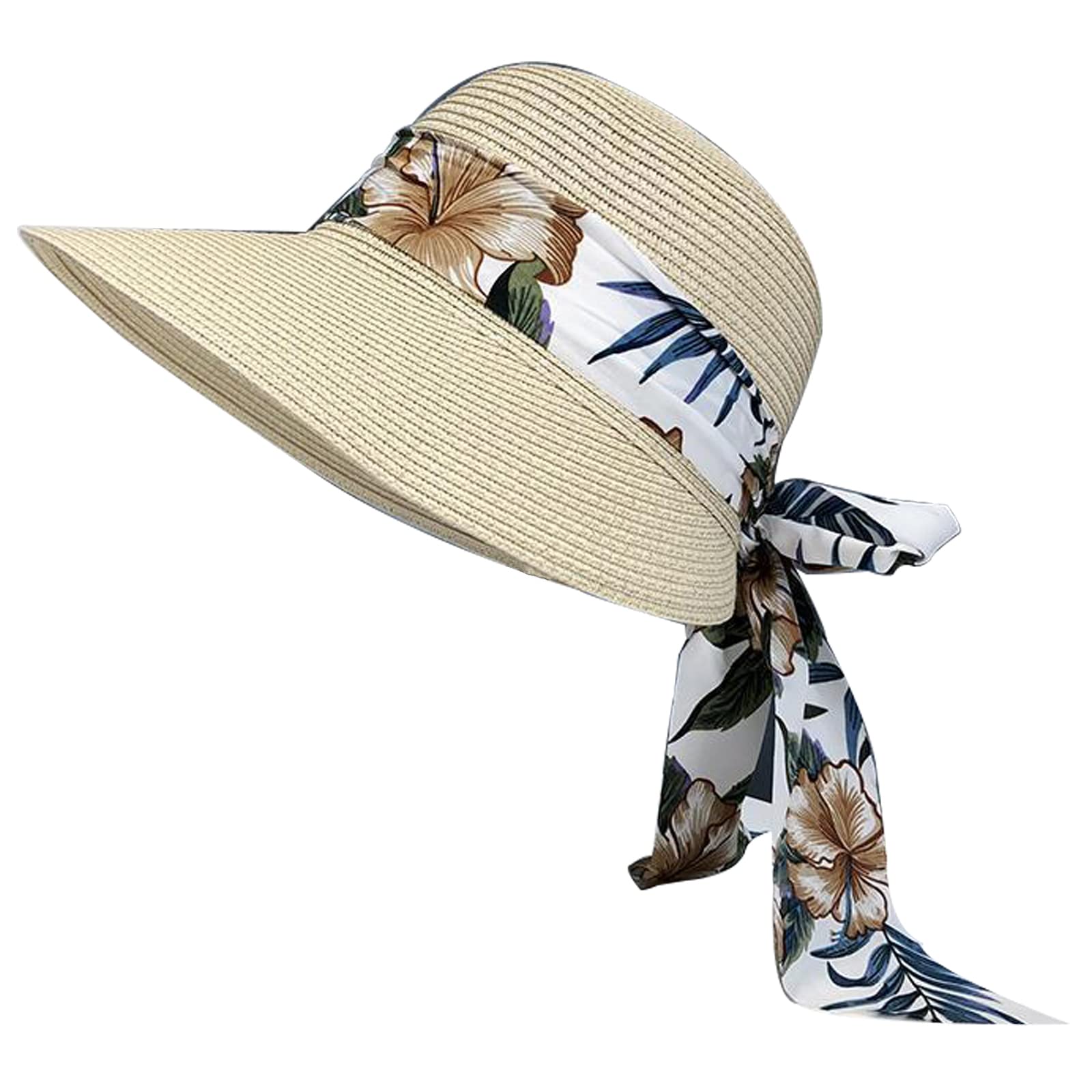 Casquettes rétro Chapeau Paille Visières Femme Chapeau d'été Pliable Grande Bord avec Nœud pour Femme Fille Capline Vintage pour Plage 58CM