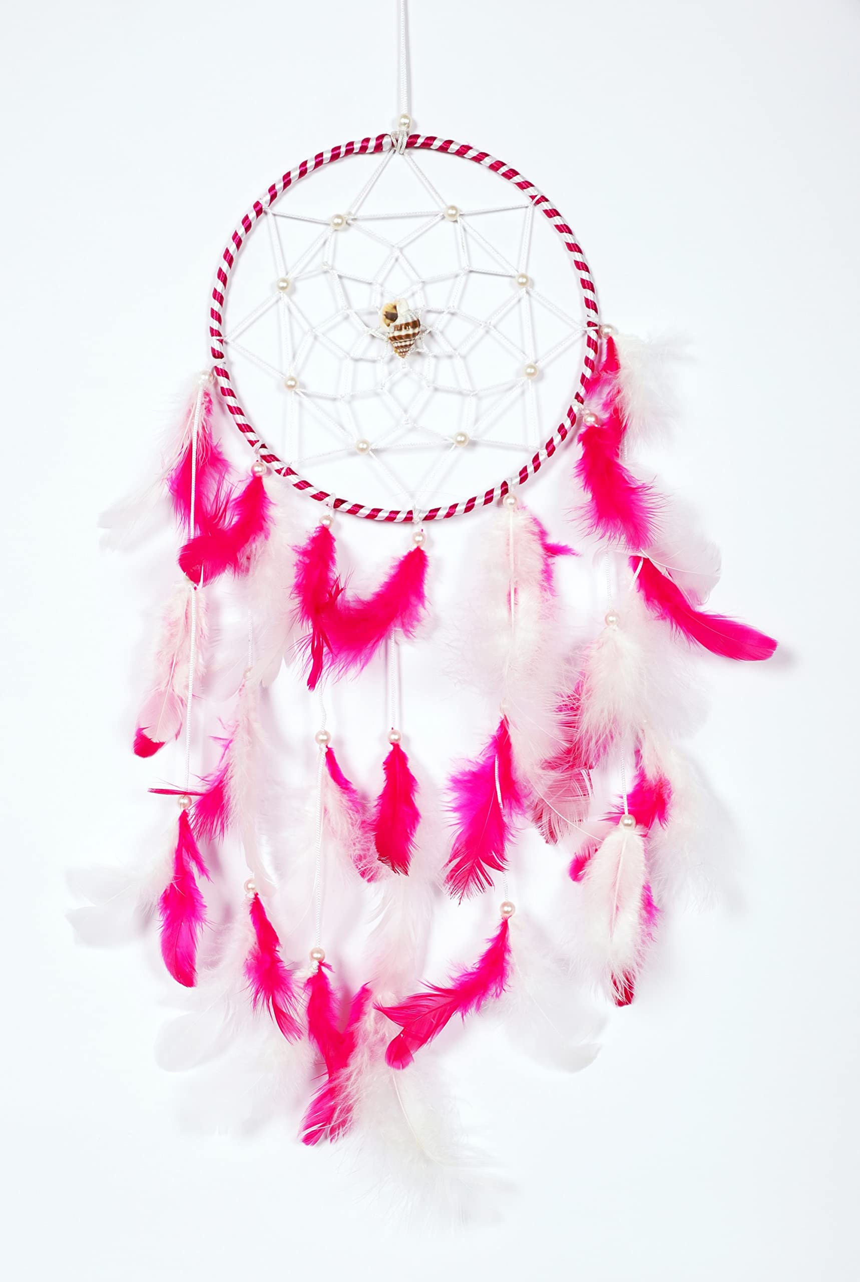 Dream Catcher White & Pink Colour 6 inch Ring Size Natural Feather-image-48