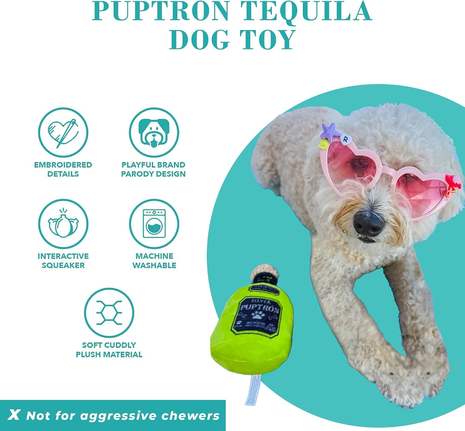 Haute Diggity Dog Puptron Tequila Plush Dog Toy, Drink Parody Chew Toys image 4