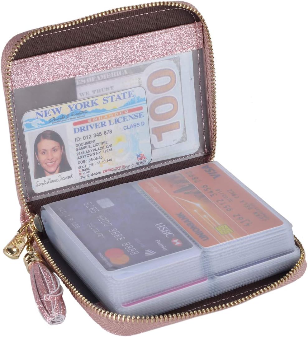Sponsored Ad - Womens Credit Card Holder Wallet Zip Leather Card Case RFID Blocking (Glitter Light Purple)