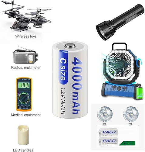 Miniatura 6 de Paquete de 6 baterías recargables C 1.2 V 4000 mAh NiMH con cargador de batería LCD universal para AA AAA C D 9V NiMH NiCD batería recargable con