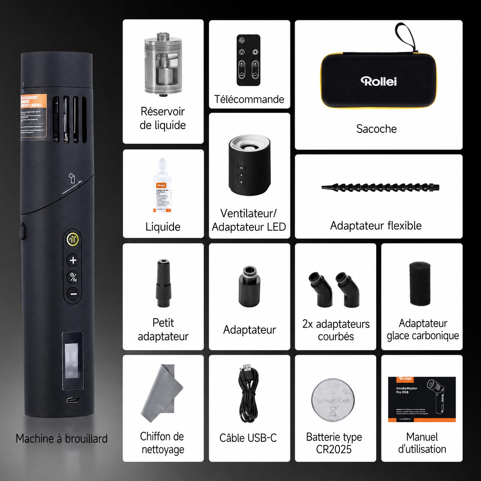 Machine à Fumée, Rollei Machine à Brouillard Smoke Master Pro RGB 40W Mini Machines a Fumee Portable avec Télécommande et Batterie pour Photographie Vidéo Fêtes Mariages Créateurs de Contenu Scène