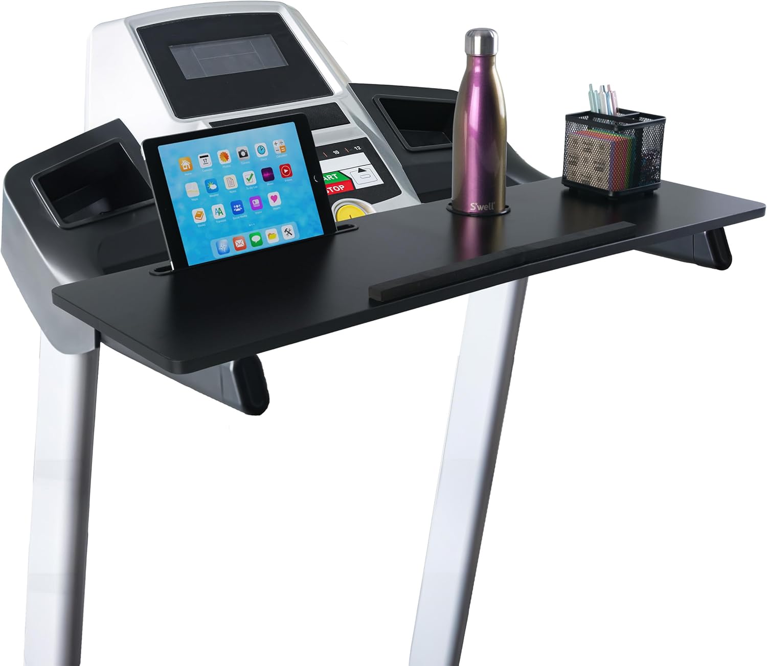 Treadmill Desk Attachment - Universal Treadmill Laptop Holder Workstation Platform for Notebooks or Laptops with Tablet or Phone Holder and Cupholder, Fits Handlebars up to 34” Wide by Wakeman (Black)