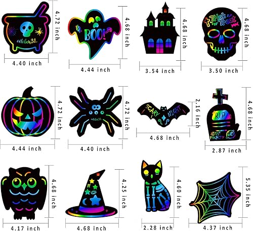 Miniatura 3 de MGparty Arte de papel para rascar para niños, 96 piezas de Halloween Magic Rainbow Scratch Paper Off Cards Set para niños, manualidades, suministros