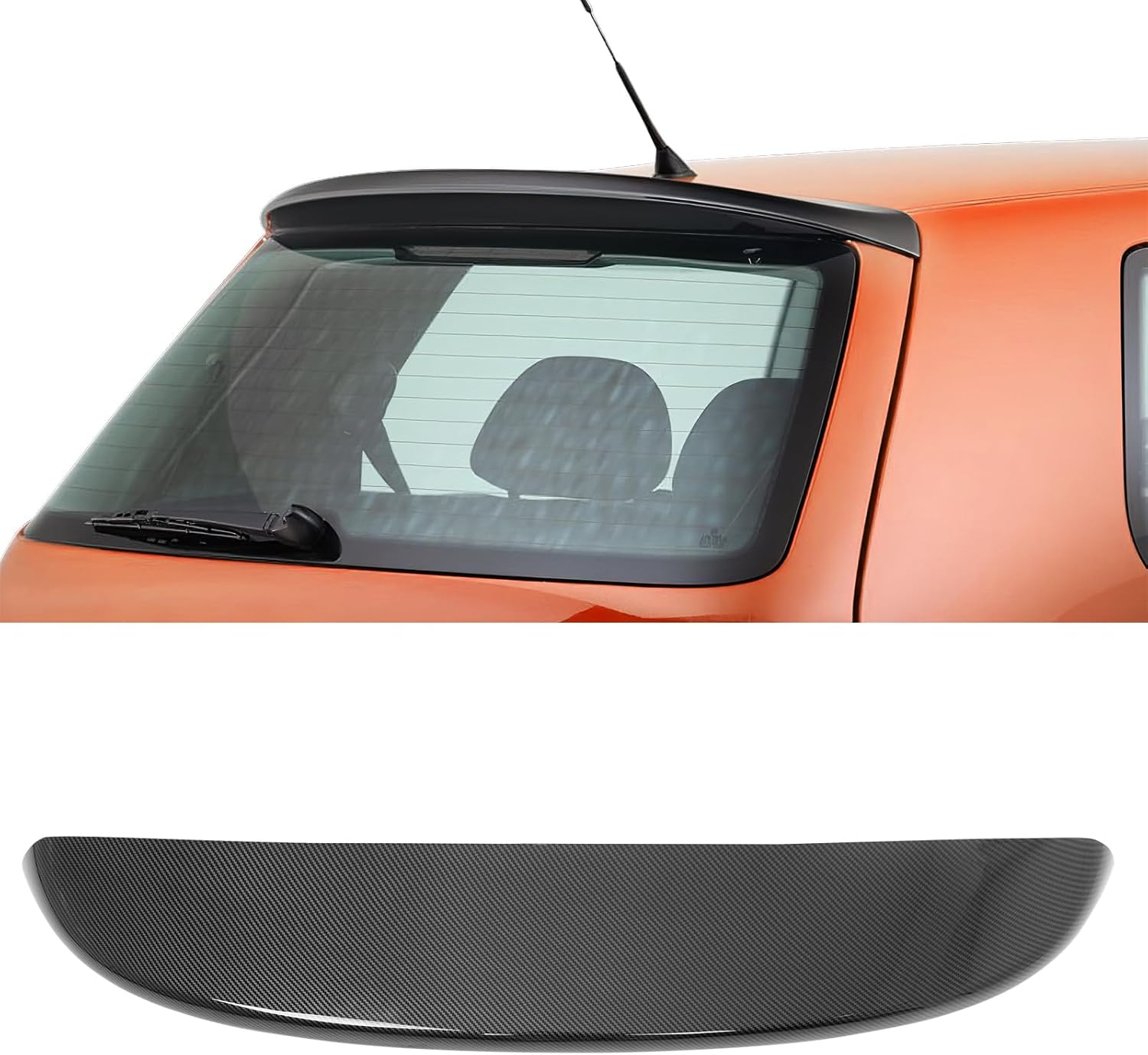 IKON MOTORSPORTS, Rear Window Roof Spoiler Compatible with 1999-2006 Volkswagen MK4 Golf, ES Style Carbon Fiber Print ABS Top Roofline Windshield Visor Spoiler Wing