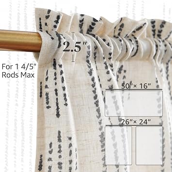 jinchan Black on Beige Boho Kitchen Curtains and Valance Set Rod Pocket