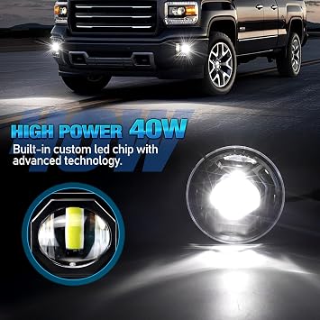 Led Fog light for Chevy Avalanche 2007-2013,Suburban 2500 07-13,Suburban 1500 07-14,Tahoe 07-14,Silverado 2500 15-18,Silverado 3500 15-17,Camaro 10-13,Sierra 2500 15-18 Cool White 6500K 40W, 2PC Pack