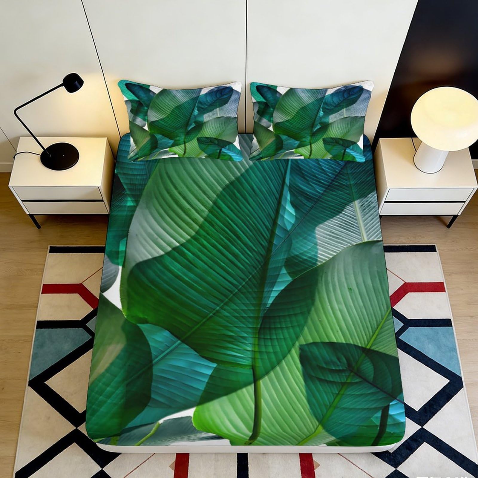 Uxinyoume Style-5 3D Printed Tropical Leaf Fitted Sheet Microfiber Soft Green Botanical Mattress Cover For Bedroom Guest Room Decor Easy Care 90X200x25cm