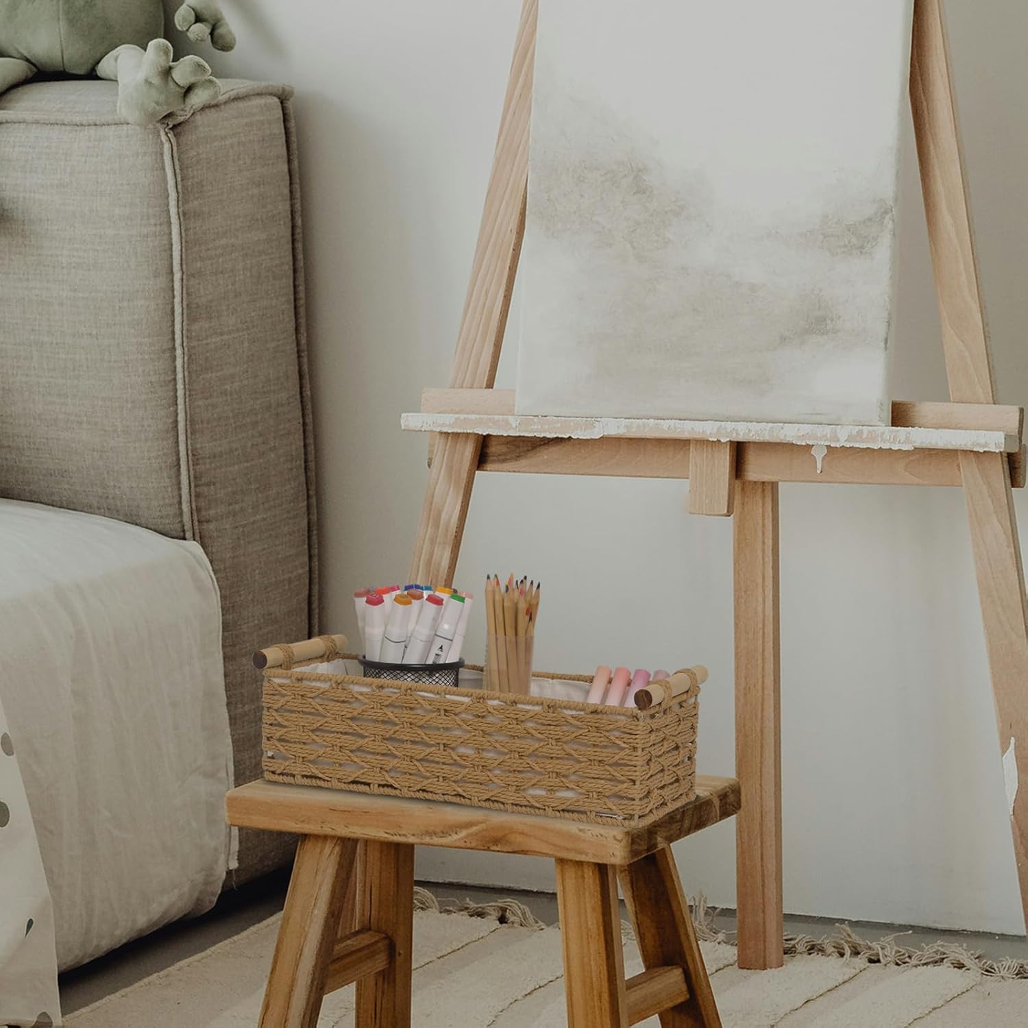 Toilet Paper Baskets for Organizing[2 pack],Paper Rope Wicker Storage Basket with Handle, Bathroom Basket for Bedroom, Nursery, Living Room. (Natural)