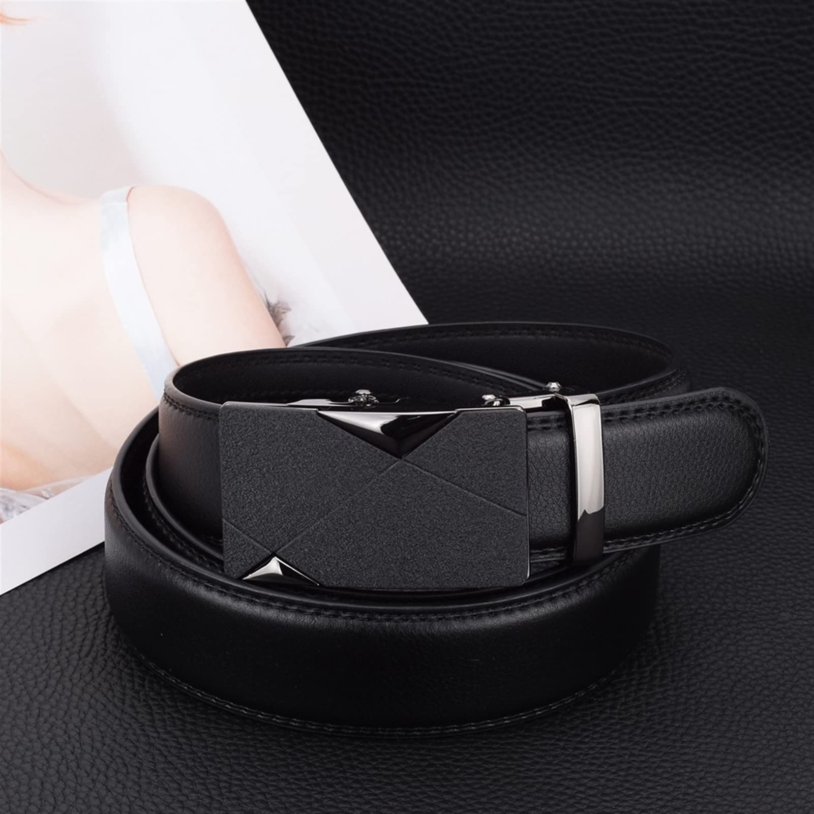 Cintura, Cinghie di Fibbia Automatica in Lega di Cinghia in Pelle for Uomini Regali di Larghezza 3,5 cm (Belt Length : Length 110cm, Color : Nero)