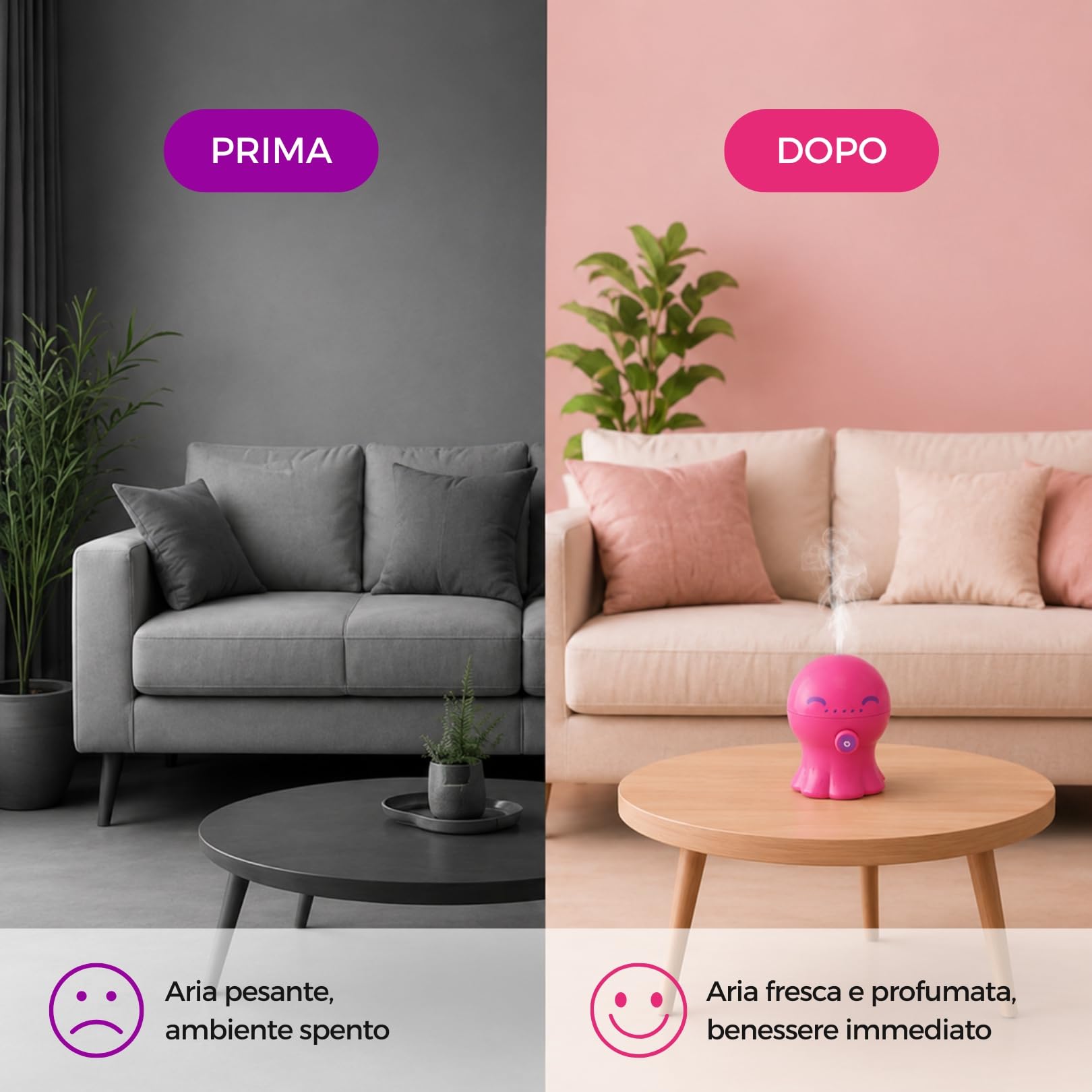 POLLY Umidificatore Ambiente Bambini 300ml con Luce Notturna e Timer Diffusore per Ambienti di Aromi e Oli Essenziali Umidificatore Ambiente Ultrasuoni Aromaterapia Autospegnimento Rosa Gisa Wellness