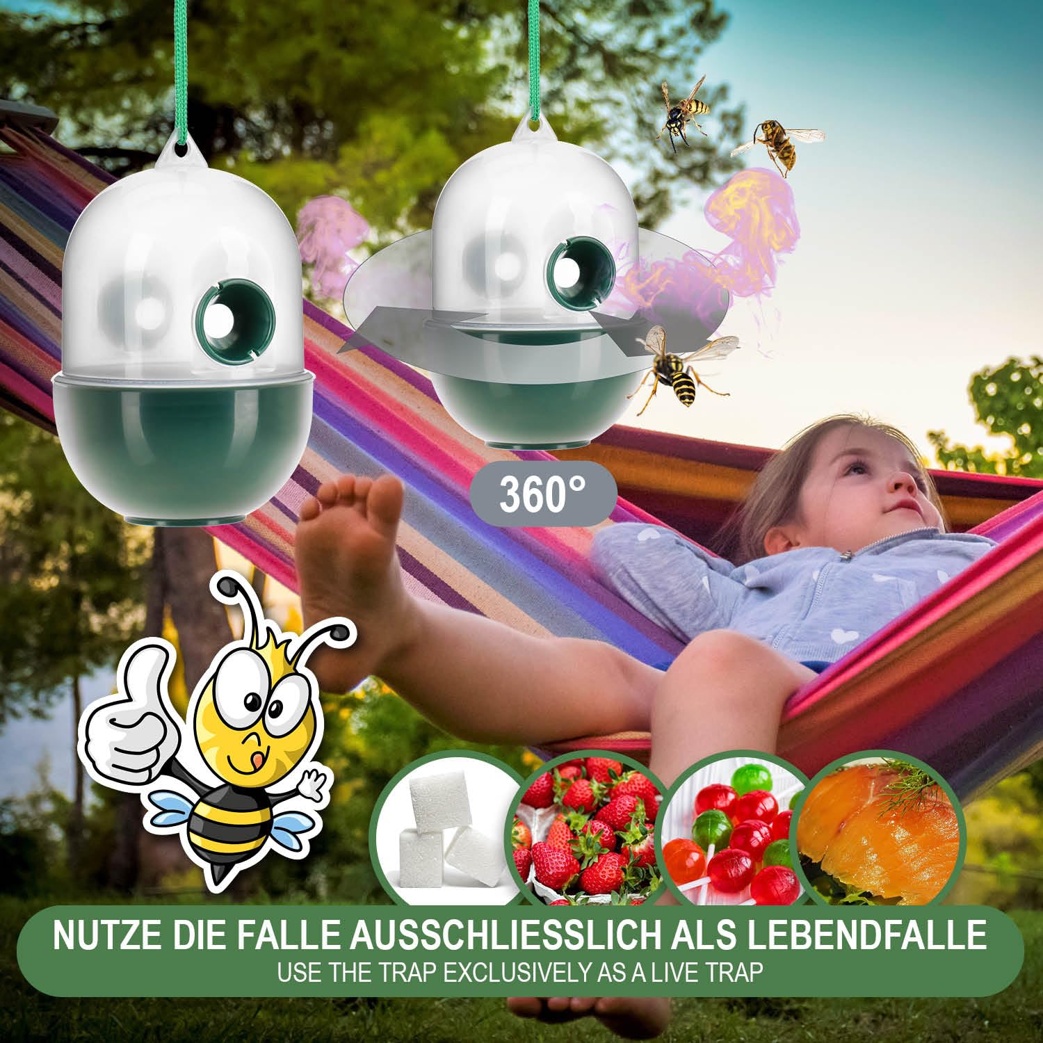 COM-FOUR® Trampa para Insectos 4X - Trampa Viva para Colgar - Protección contra Insectos para Exteriores respetuosa con los Animales - Atrapa Insectos de plástico (04 Piezas - Transparente 12cm)
