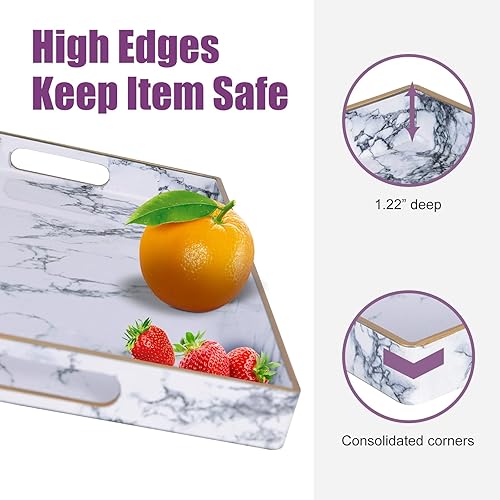 Miniatura 4 de Gifturbo Bandeja negra para servir, bandejas decorativas de mármol con asas, bandeja de mesa auxiliar, bandejas de plástico rectangulares otomanas