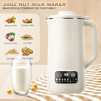 Soy Milk Maker Machine, 600ML Automatic Nut Milk Maker with 10 Blades, Display Screen Control, 1-12h Timer, Keep Warm/Self-Cleaning for Almonds, Oats, Soybeans, Fruits, Kitchen(Green)